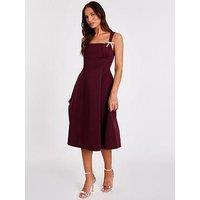 Quiz Dark Red Diamante Bow Midi Dress