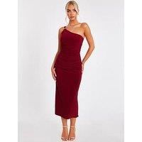 Quiz Dark Red One Shoulder Midaxi Dress