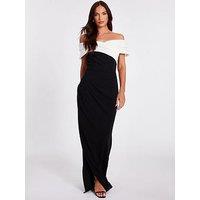 Quiz Black Pleated Bardot Maxi Dress