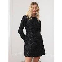 Mint Velvet Sequin Applique Mini Dress - Black