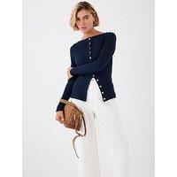 Mint Velvet Navy Button Through Rib Top - Blue