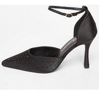 Quiz Wide Fit Black Scattered Diamante Heels