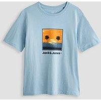 Jack & Jones Junior Boys Perry Graphic Print Short Sleeve T-Shirt - Light Blue