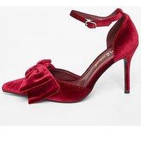 Quiz Wide Fit Dark Red Velvet Bow Court Heels