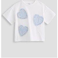 The Very Collection Girls 3D Heart Ric Rac T-Shirt - White