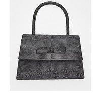 Quiz Black Diamante Top Handle Bag