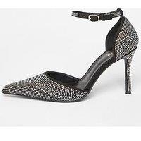 Quiz Black Diamante Pointed Toe Heels
