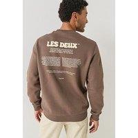 Les Deux Ben Dynamic Back Print Crew Sweat - Brown