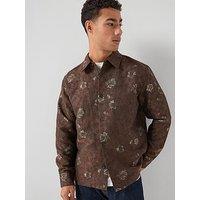 Les Deux Kaleb Jacquard Flower Overshirt - Brown