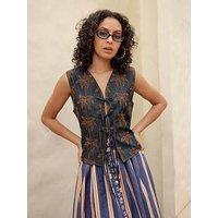 Emily Lovelock Heath Embroidered Denim Vest - Blue