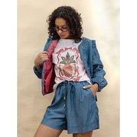 Emily Lovelock Brenda Palm Tree Quilted Denim Jacket - Blue