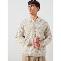Double A By Wood Wood Findus Long Sleeve Knitted Polo Shirt - Natural