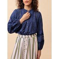 Emily Lovelock Martha Broderie Anglaise Blouse - Blue
