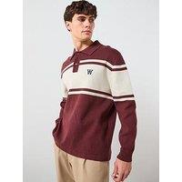 Double A By Wood Wood Curt Long Sleeve Rugger Polo Shirt - Dark Brown