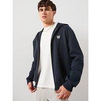 Double A By Wood Wood Curt Aa Logo Zip Through Hoodie - Navy