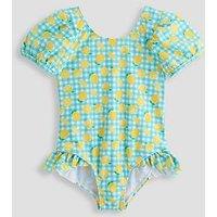 The Very Collection Gingham Lemon Puff Sleeve Swimsuit - Green