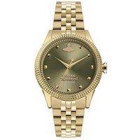 Vivienne Westwood Little Seymour Ladies Quartz Watch Olive Green Sunray Dial Gold Stainless Steel Case And Bracelet