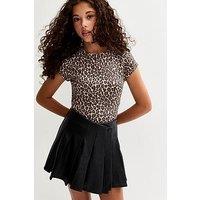 New Look 915 Girls Black Faux Leather Asymmetric Pleated Skort