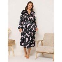 Yours Curve Conversational Satin Robe - Blue