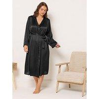 Yours Curve Satin Robe - Black