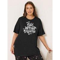 Yours Curve Better In Pyjamas Sleeptee Top - Black