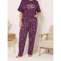 Yours Curve Shooting Stars Wide Leg Pyjama Pant - Red