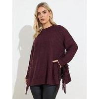 Yours Curve Fringed Tunic Jumper - Purple