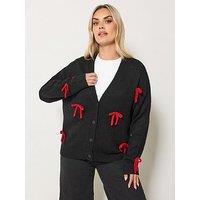 Yours Curve 3D Bow Detail Cardigan - Black