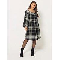 Yours Curve Check Shirred V Waist Dress - Black