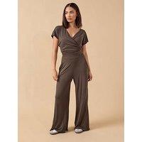 Pixiegirl Petite Wrap Wide Leg Jumpsuit - Brown