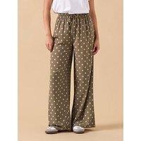 Pixiegirl Petite Spot Bubble Crepe Wide Leg Trouser - Brown