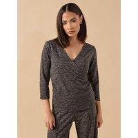 Pixiegirl Petite Wrap 3/4 Sleeve Top - Brown