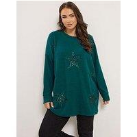 Yours Curve Star Sequin Jumper - Green