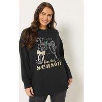 Yours Curve Fizz The Season Novelty Christmas Sweatshirt - Black