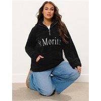 Yours Curve Half Zip Borg Fleece - Black