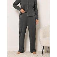 Yours Curve Ribbed Wide Leg Lounge Trouser - Grey