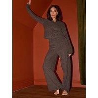 Pixiegirl Petite Chenille Wide Leg Lounge Trouser - Brown