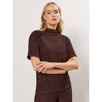 Long Tall Sally Textured Funnel Neck Top - Brown