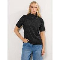 Long Tall Sally Textured Funnel Neck Top - Black