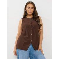 Yours Curve Scuba Waistcoat - Brown