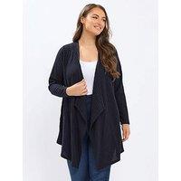 Yours Curve Waterfall Ribbed Cardigan Top - Blue