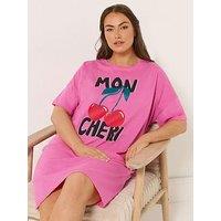 Yours Curve Mon Cheri Sleeptee Nightdress - Pink