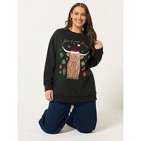 Yours Curve Highland Cow Novelty Sweatshirt - Black