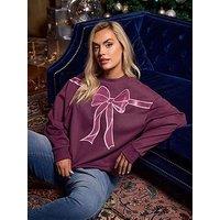 Yours Curve Glitter Bow Novelty Sweatshirt - Red