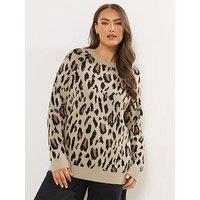 Yours Curve Feather Yarn Animal Jumper - Print
