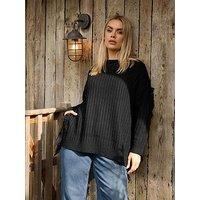 Yours Curve Fringed Tunic Jumper - Black