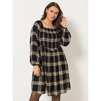 Yours Curve Check Shirred V Waist Dress - Black