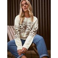 Yours Curve Fairisle Boucle Jumper - Ivory