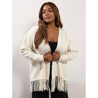 Yours Curve Fringe Hem Cardigan - Ivory