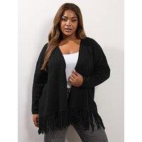 Yours Curve Fringe Hem Cardigan - Black